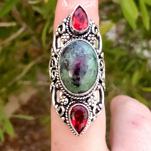 New Huge Ruby Zoisite and Garnet 925 Silver Statement Ring. - Picture 14 of 16